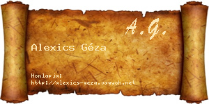 Alexics Géza névjegykártya